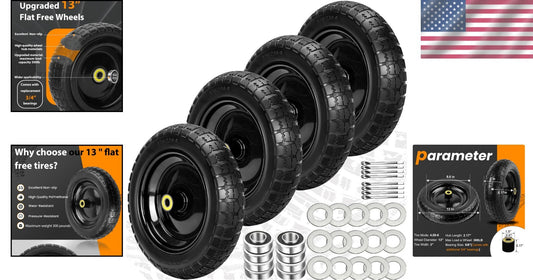 Flat-Free 13-Inch Solid Tires with Enhanced Shock Absorption for Garden Carts