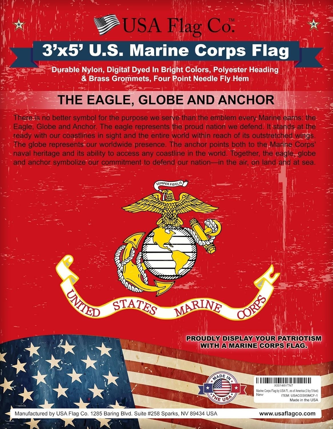 Beautiful 3x5 Marine Corps Flag with Eagle Emblem - Ideal Gift for Patriots