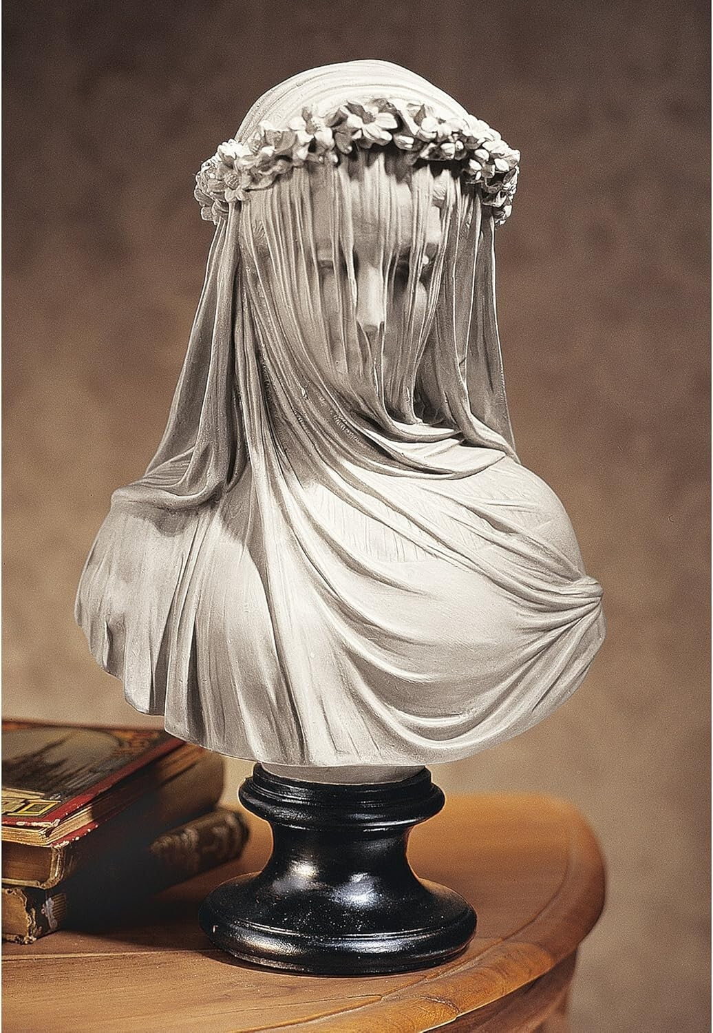 9" Wide Cast Stone Veiled Maiden Sculpture - Handcrafted Historical Art Decor