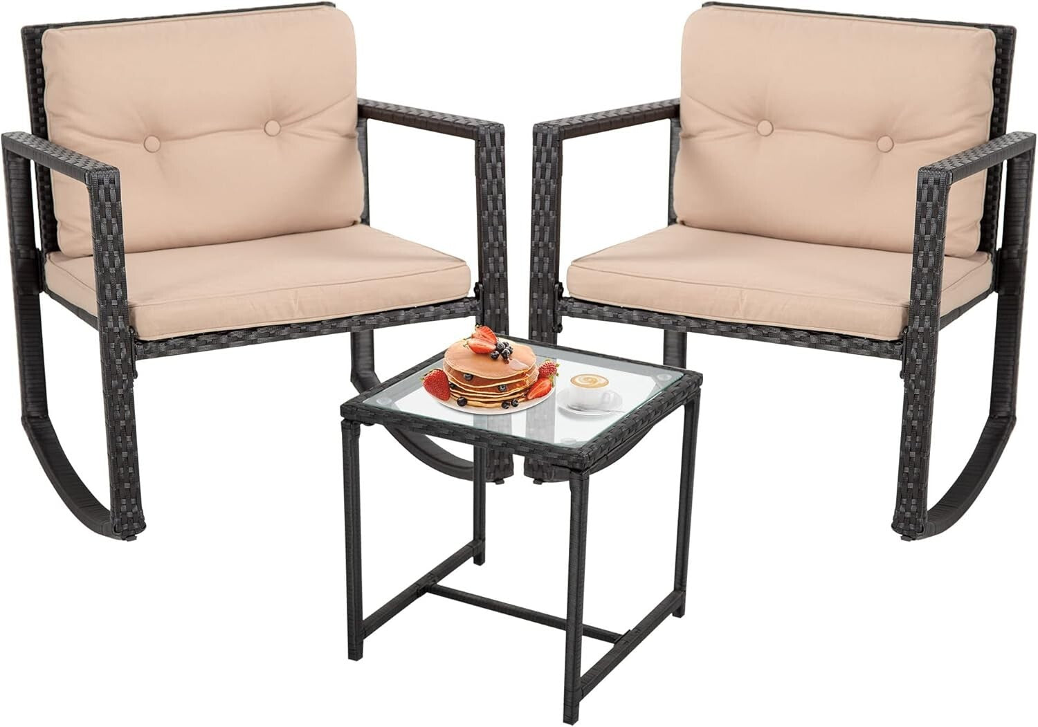 All-Weather 3 Piece Rattan Conversation Set - Black Bistro Chairs & Table