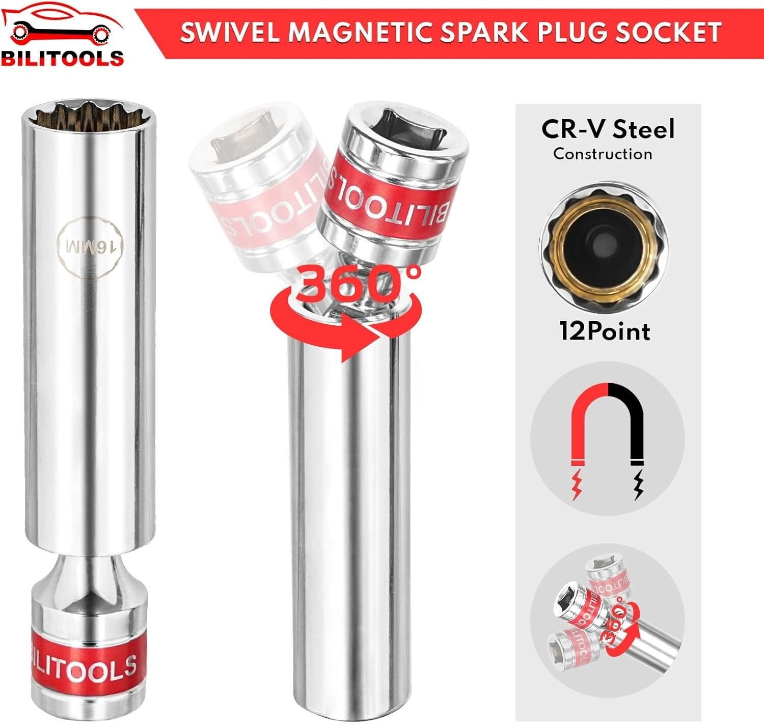 Precision 9-Piece Spark Plug Socket Set with Chrome Vanadium Click Torque Wrench