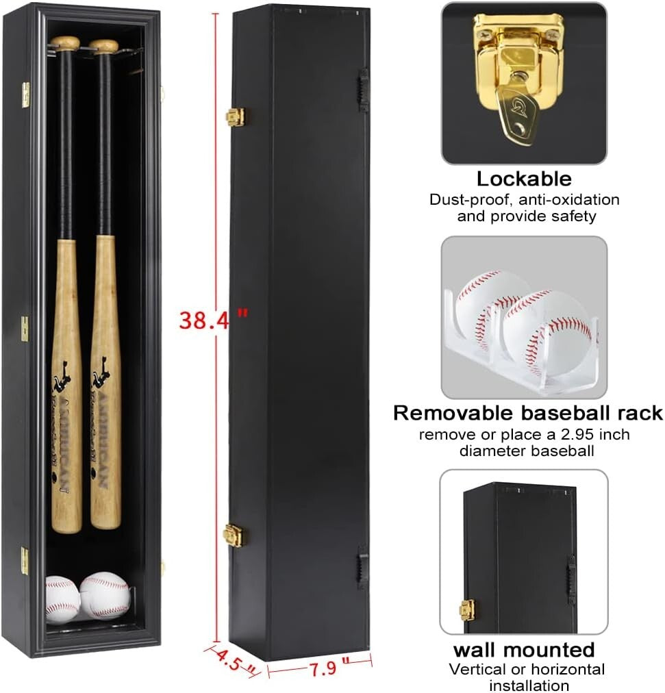 Premium 2-Bat Wooden Display Case with Acrylic & Velvet - Horizontal or Vertical