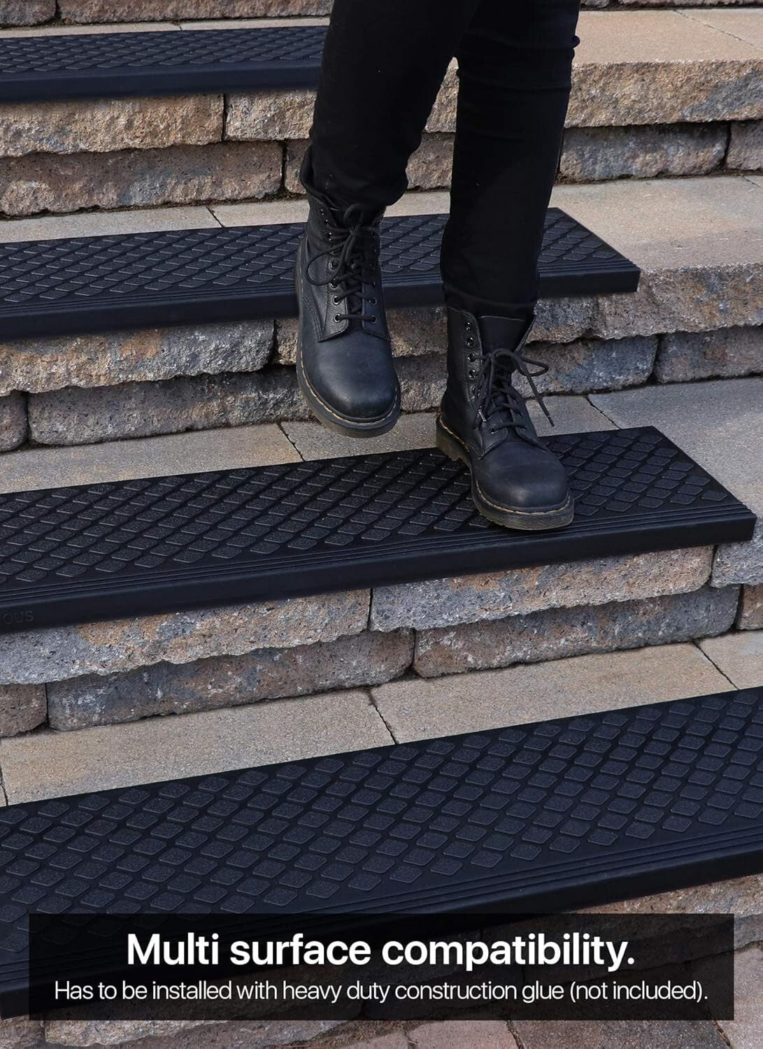 Diamond Weave Non-Slip Rubber Stair Treads 30"x10" for Indoor & Outdoor Use