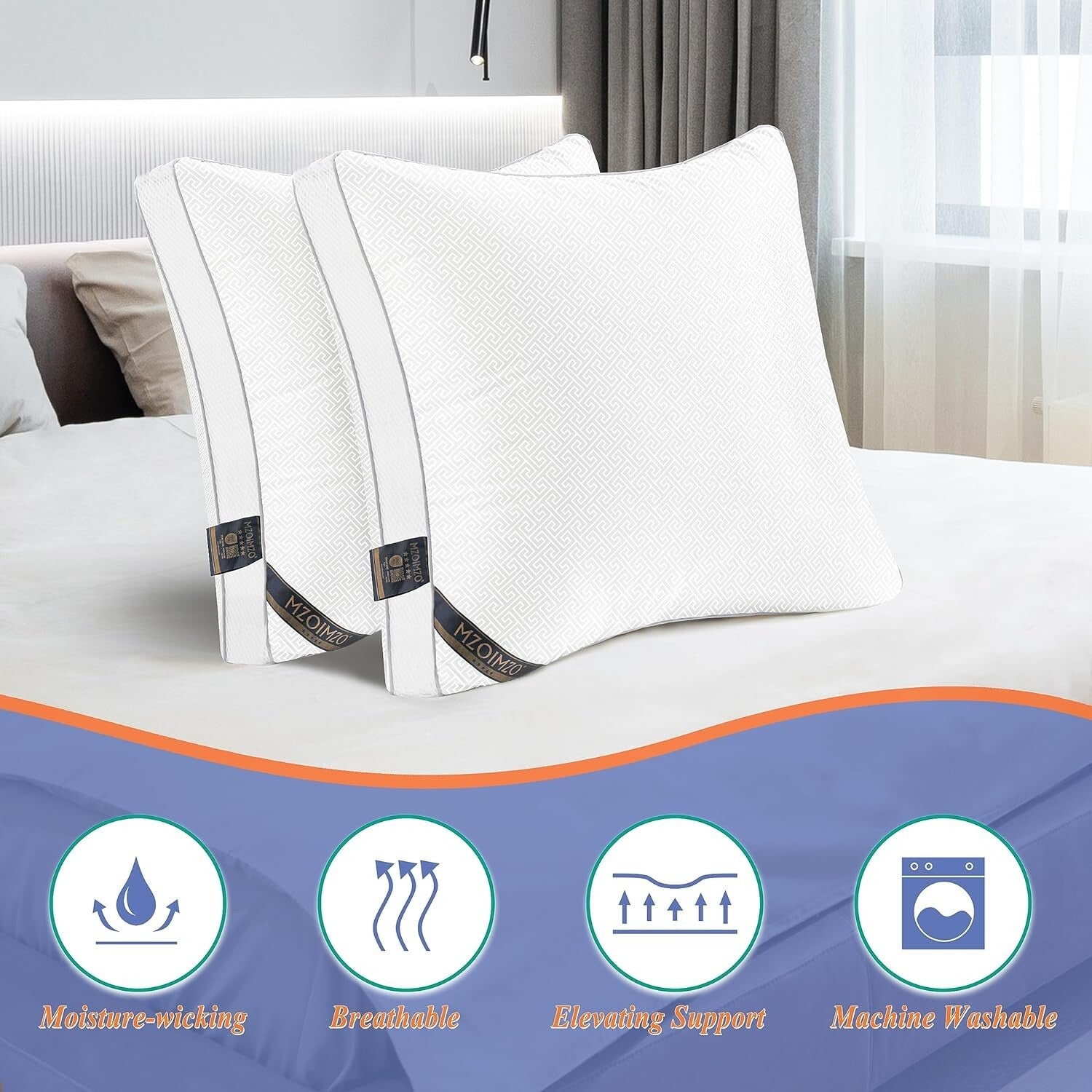 Breathable Microfiber Sleep Pillows - 2 Pack European Size for Neck Pain Relief