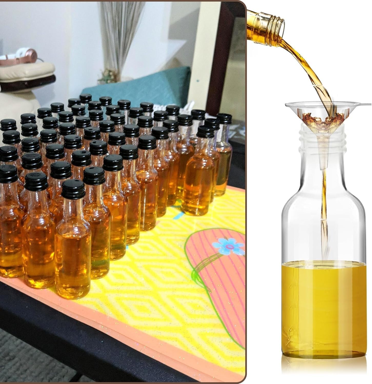 Reusable 120 Pack 2 oz Plastic Shot Bottles with Funnels - Perfect for Crafts