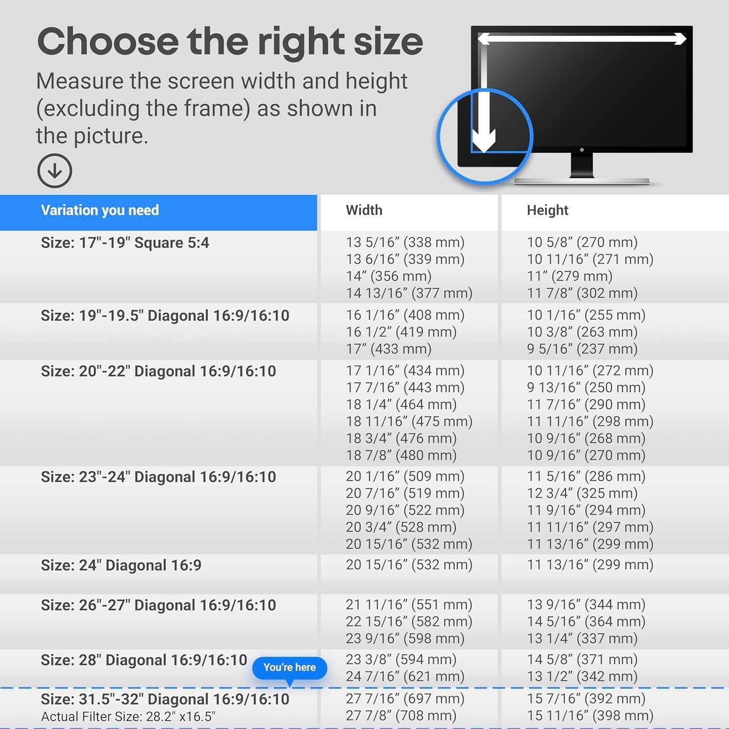 Blue Light Blocking Screen Protector for 31.5-32 Inch Monitors – Eye Protection