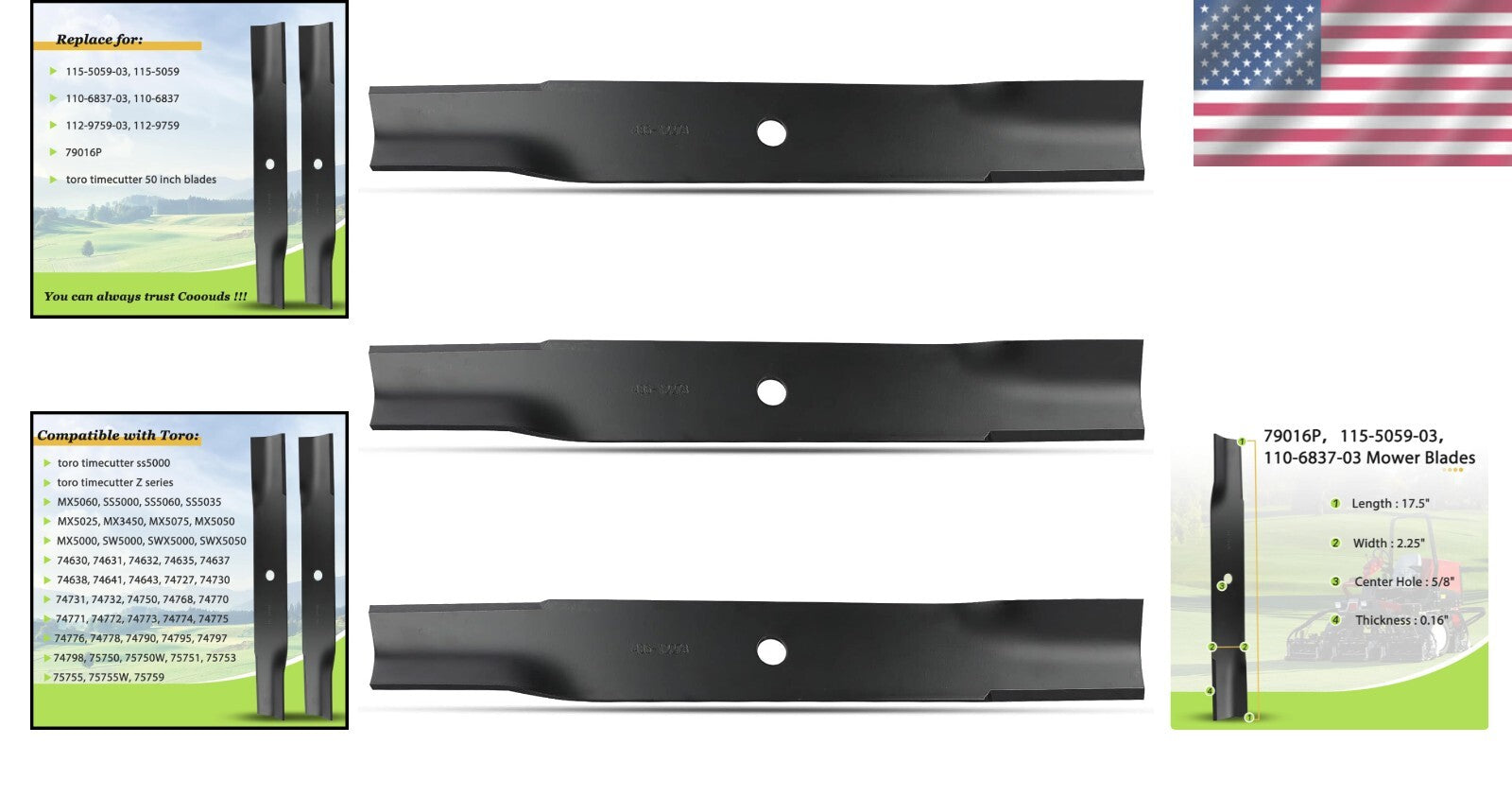 115-5059-03 Toro Mower Blades Set: Ultra-Durable, 50 Inch Lawn Care Essentials
