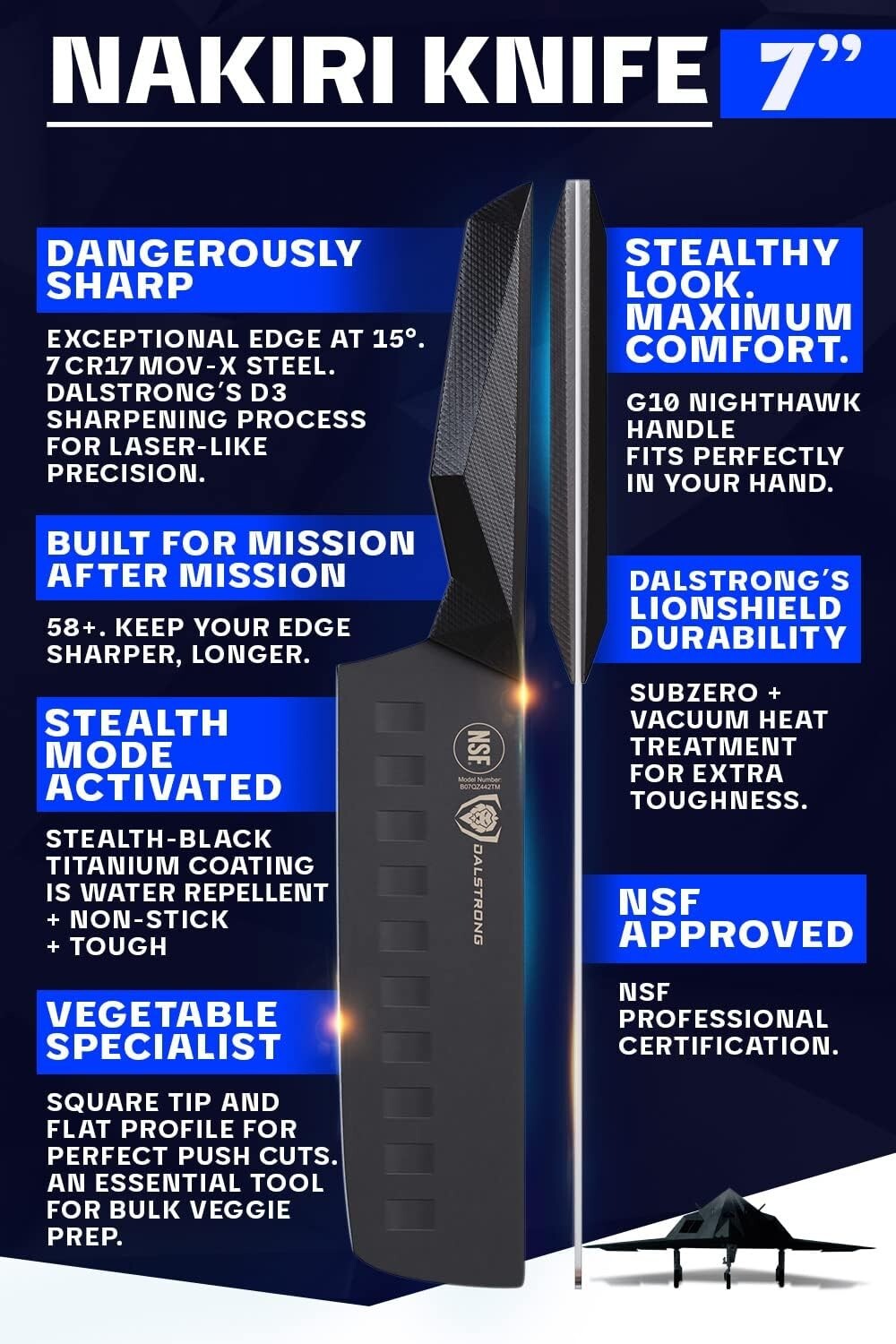 High-Performance 7-Inch Nakiri Knife - Black Titanium Coated & Comfortable Grip