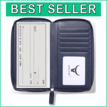 Load image into Gallery viewer, Luxurious Italian Calfskin Zippered Checkbook Cover &amp; Card Holder in Dark Blue