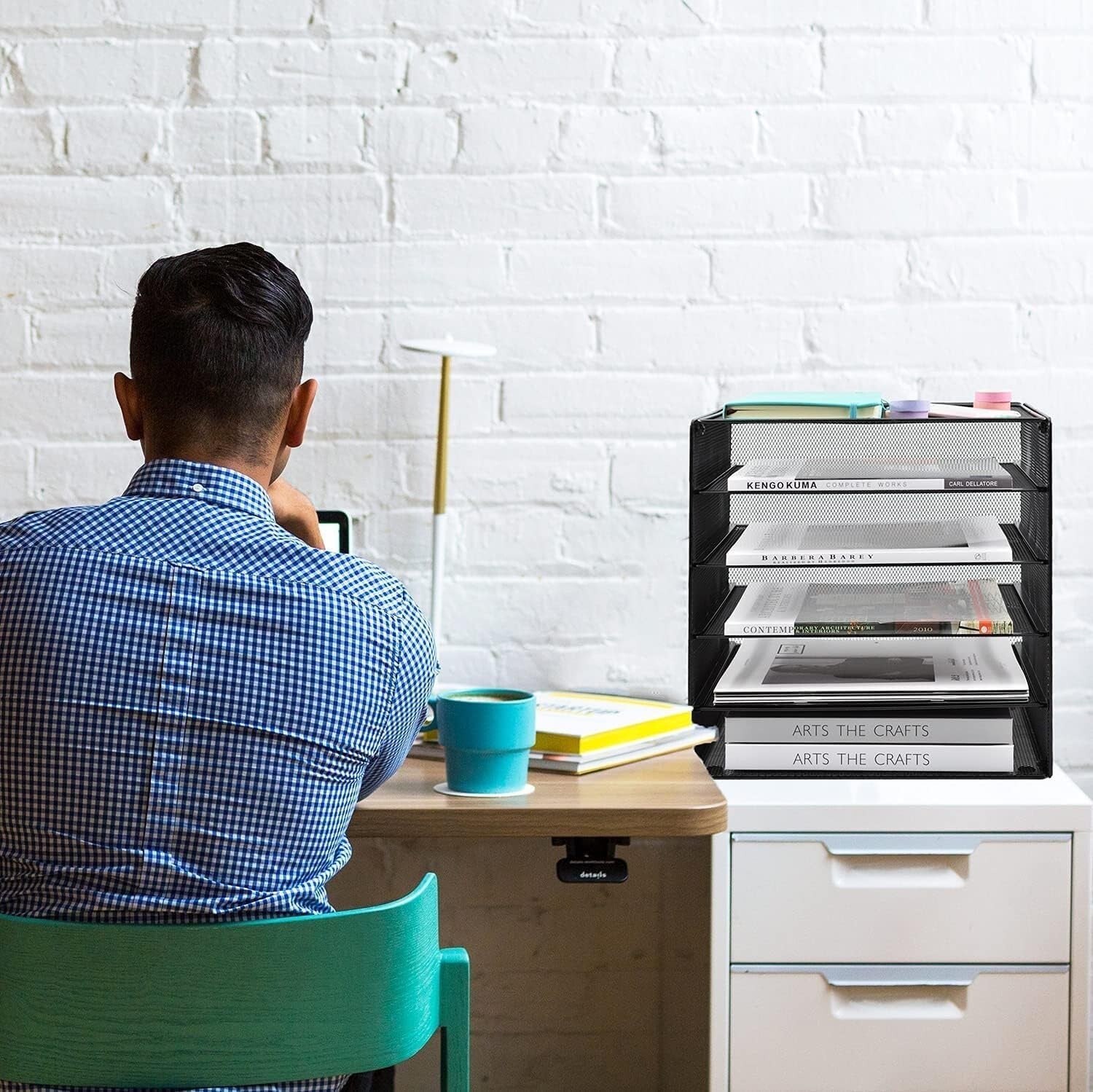 Durable 5-Tier Paper Tray for Office - Elegant Black Metal Storage Solution