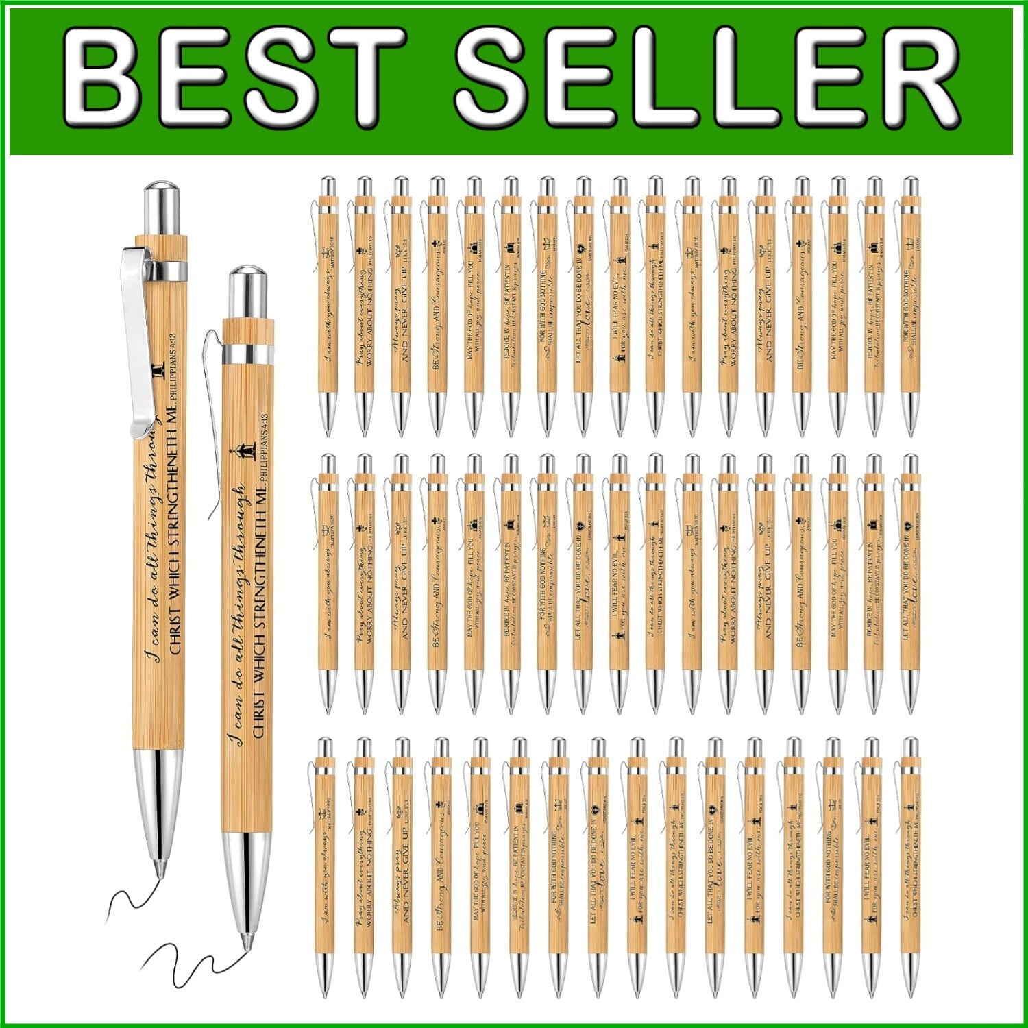 Engraved Bamboo Ballpoint Pens - 200 Inspirational Scripture Quotes for Gifting