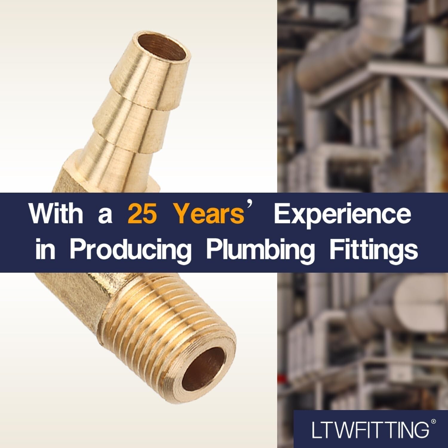 Bulk 90-Degree Elbow Brass Barb Fitting - 1/4 ID Hose x 1/8 Male NPT (400 Pack)