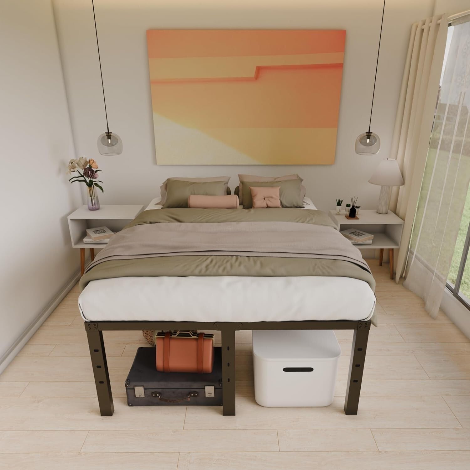 Sleek King Size Metal Bed Frame - Squeak Resistant with Ample Under-Bed Storage