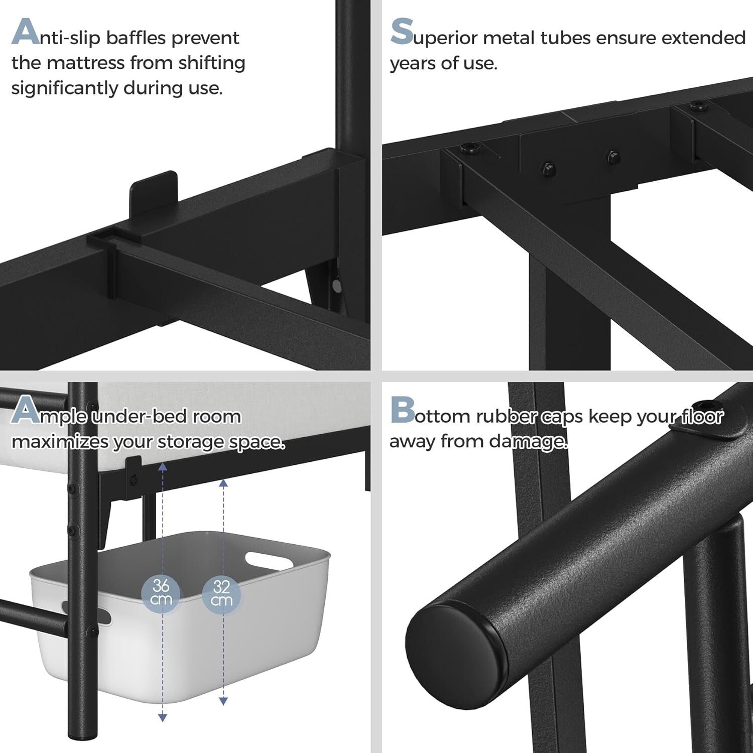 Heavy-Duty Queen Bed Frame with Squeak-Resistant Slat Support - 800 lbs Capacity
