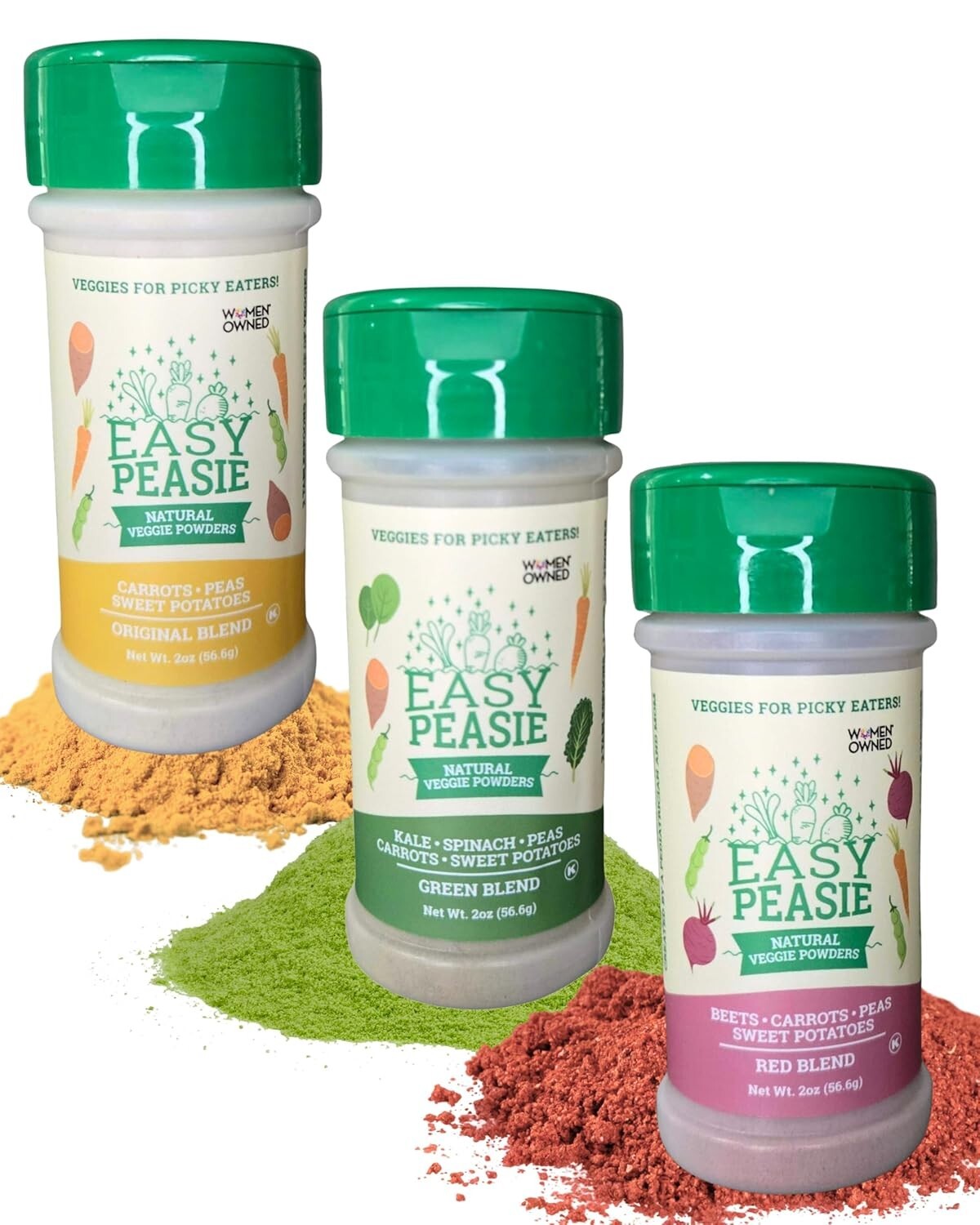 Easy Peasie Hidden Veggie Powder 3-Pack for Picky Eaters - Original, Green, Red