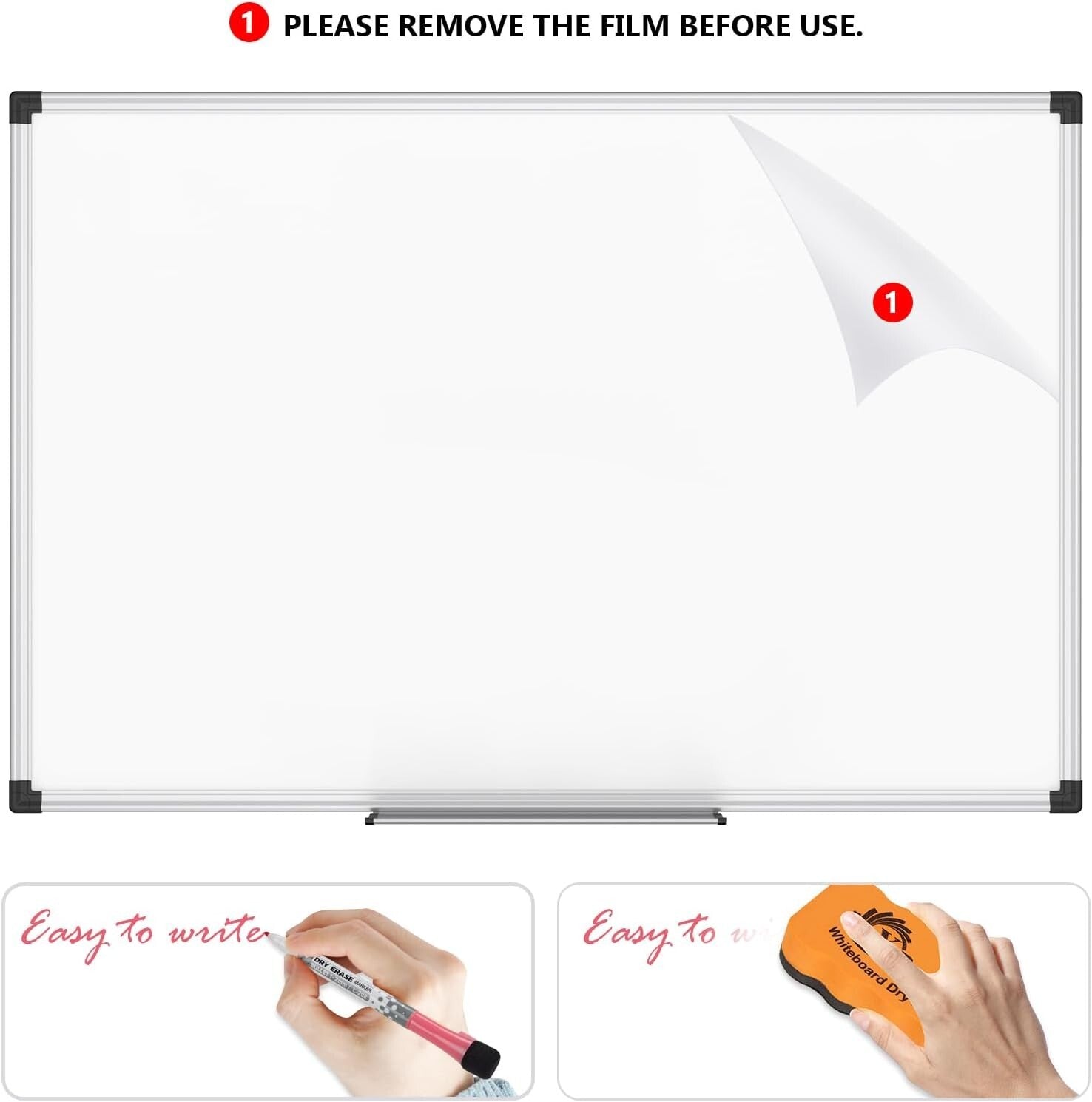 Flexibly Mounted Aluminum Whiteboard - Smooth Writing for Classroom & Office