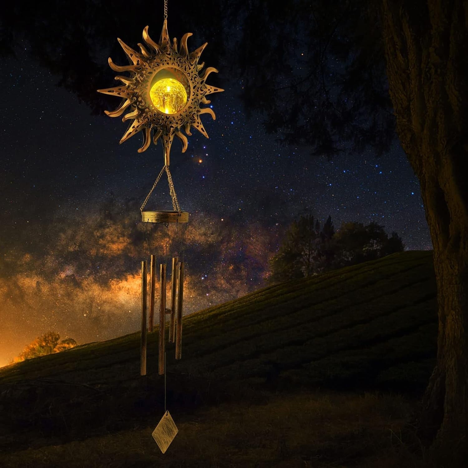 Durable Metal Solar Wind Chimes - Romantic Outdoor Light & Sound Experience