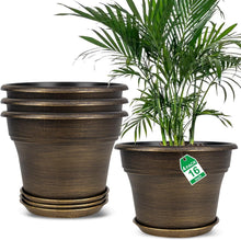 Load image into Gallery viewer, Stylish Resin Plant Pots 16-Inch with Drainage Holes - Dark Gold, Set of 4
