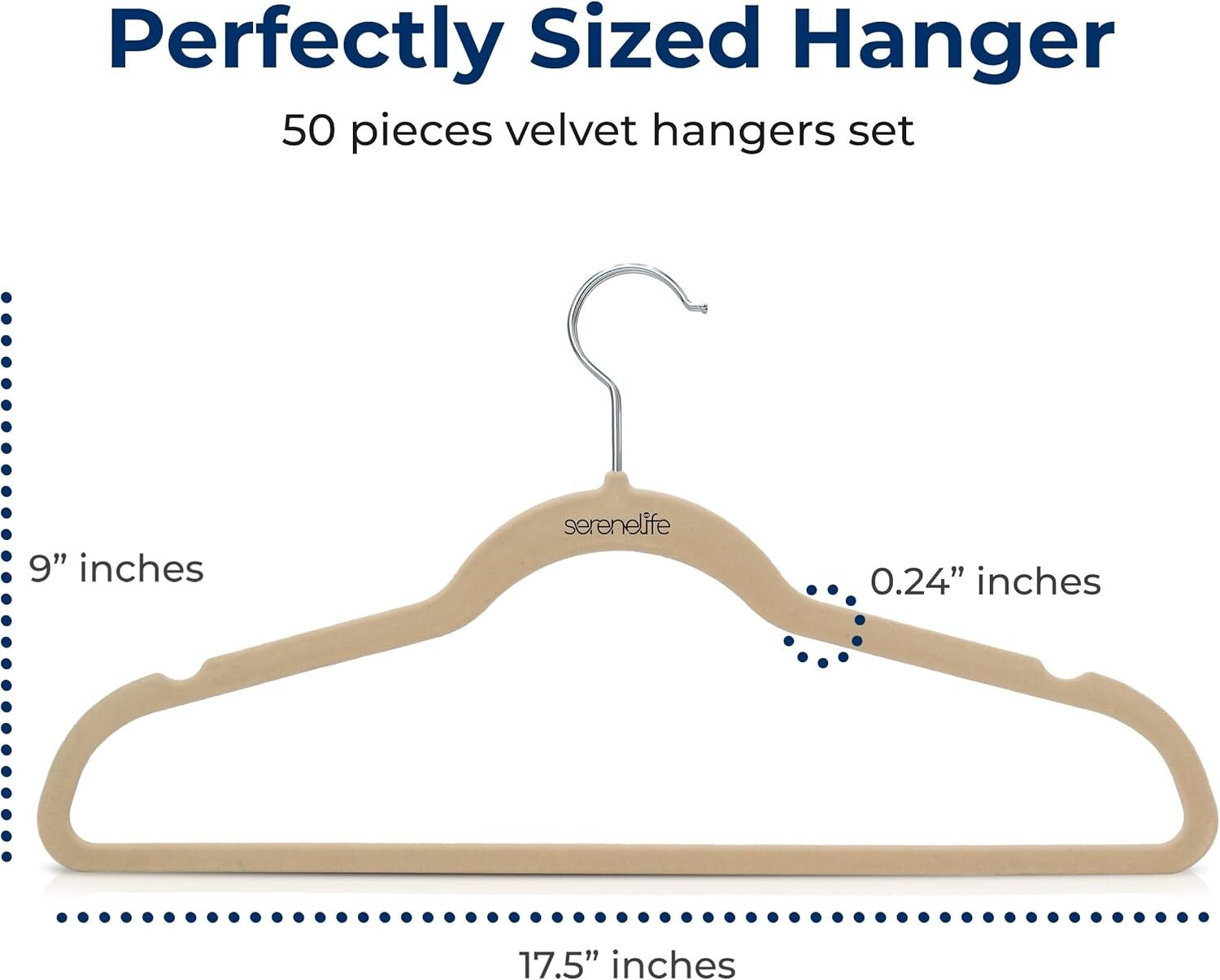 50 Pack Ivory Velvet Hangers - Non-Slip with 360° Swivel Hook - Space-Saving ...