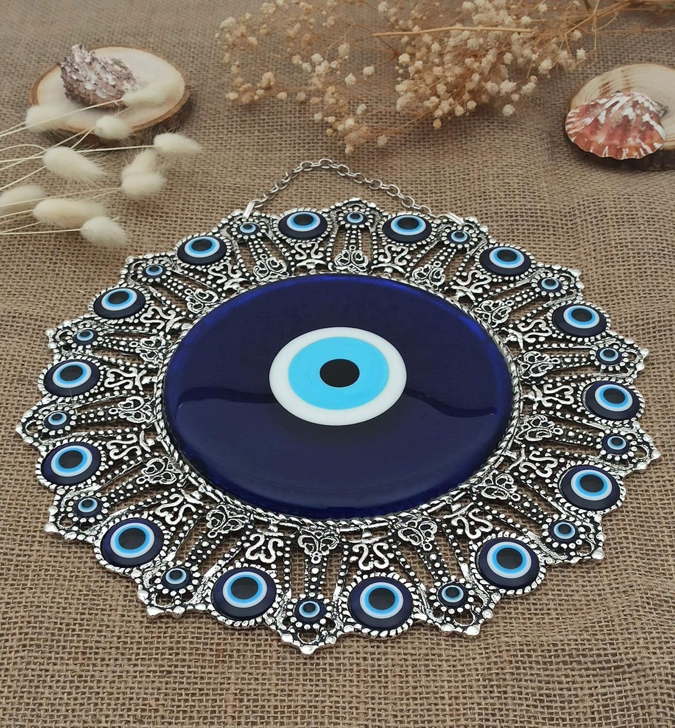Stunning Blue Glass Evil Eye Wall Ornament - 10.6'' Home Guardian and Luck Charm