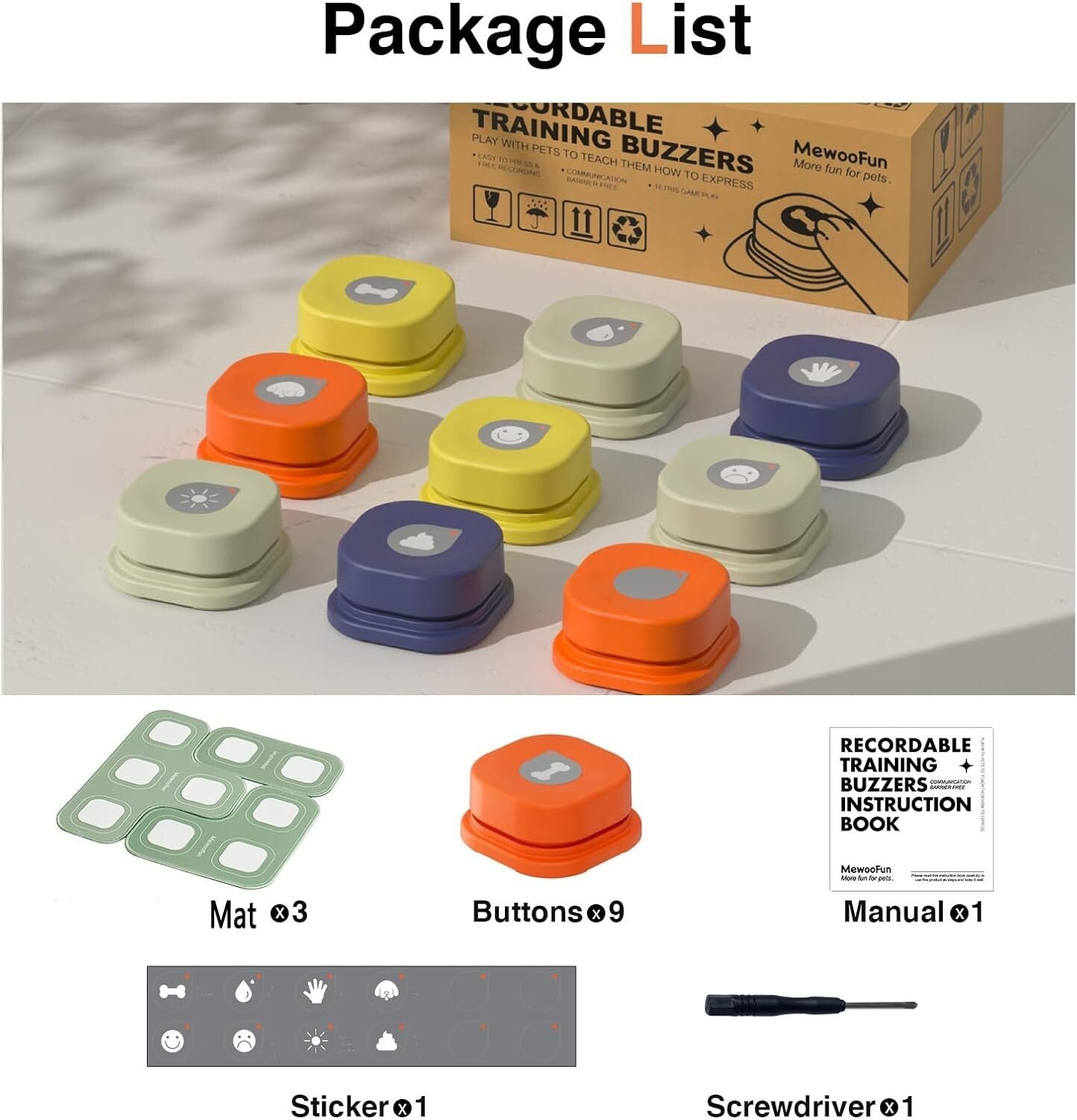 Recordable Dog Communication Buttons with Rubber Mat for Interactive Training