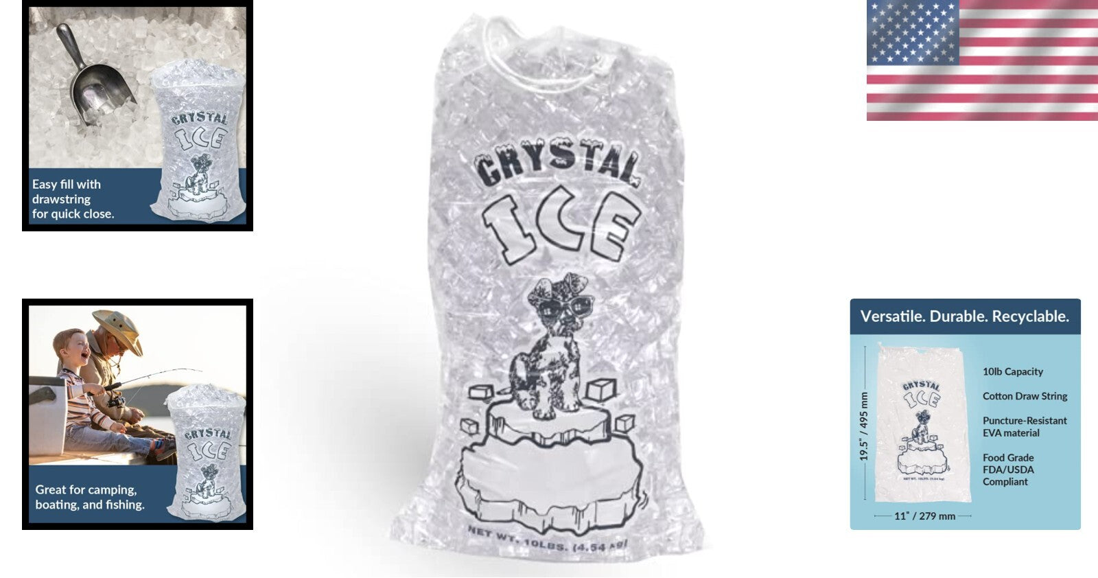 Eco-Friendly Disposable Plastic Ice Storage Bags 10 lbs with Cotton Drawstring