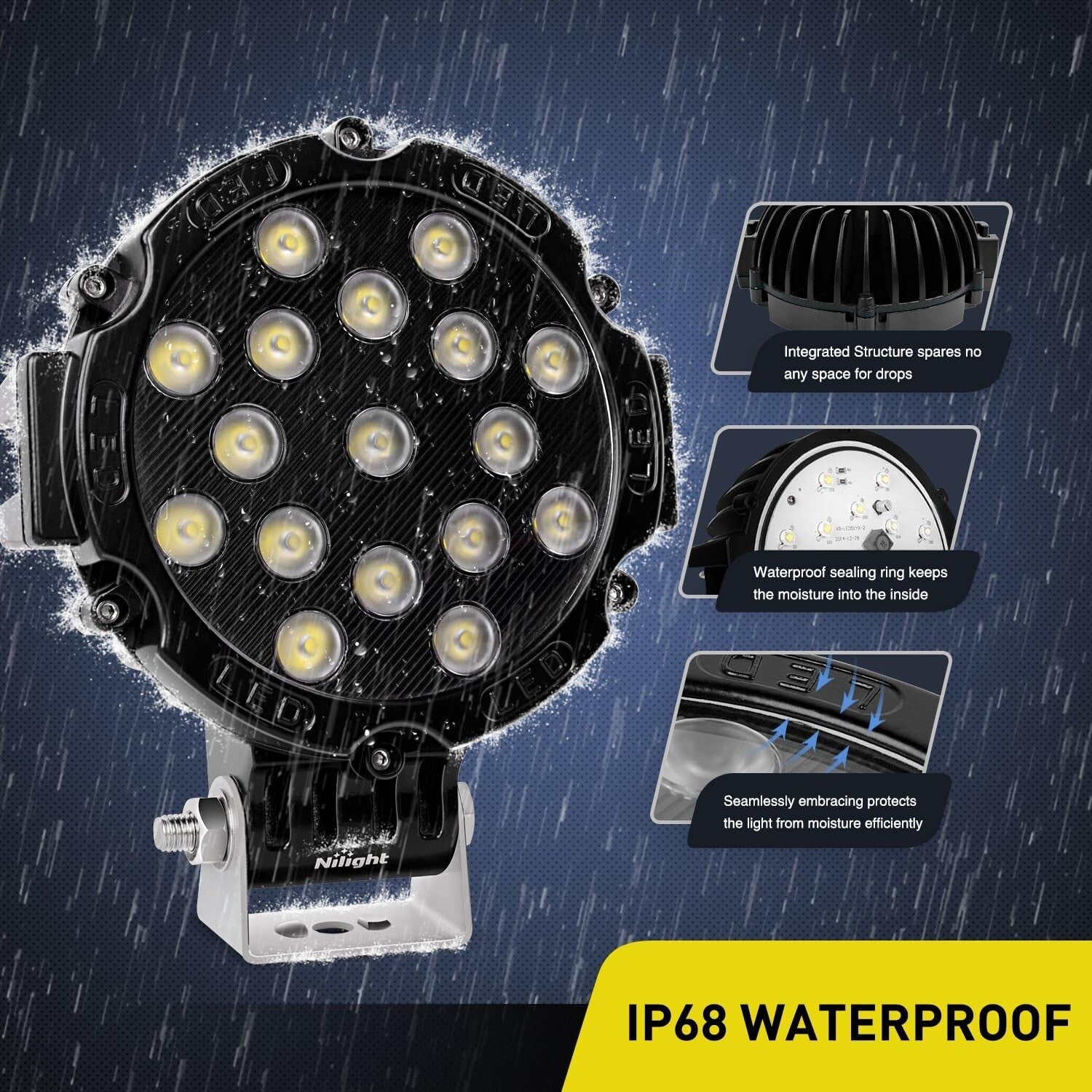 Durable 51W LED Flood Light Pod Set - Waterproof Lighting for Off-Road Vehicles
