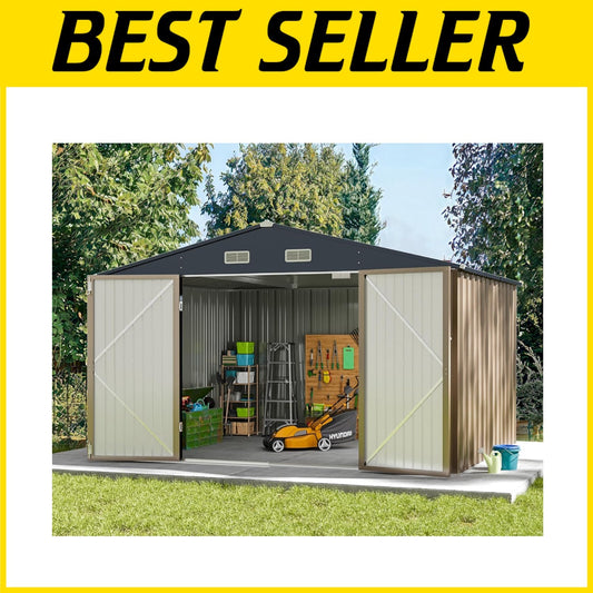 Durable 10' x 8' Utility Tool Shed - Weather-Resistant with Sloped Roof Design