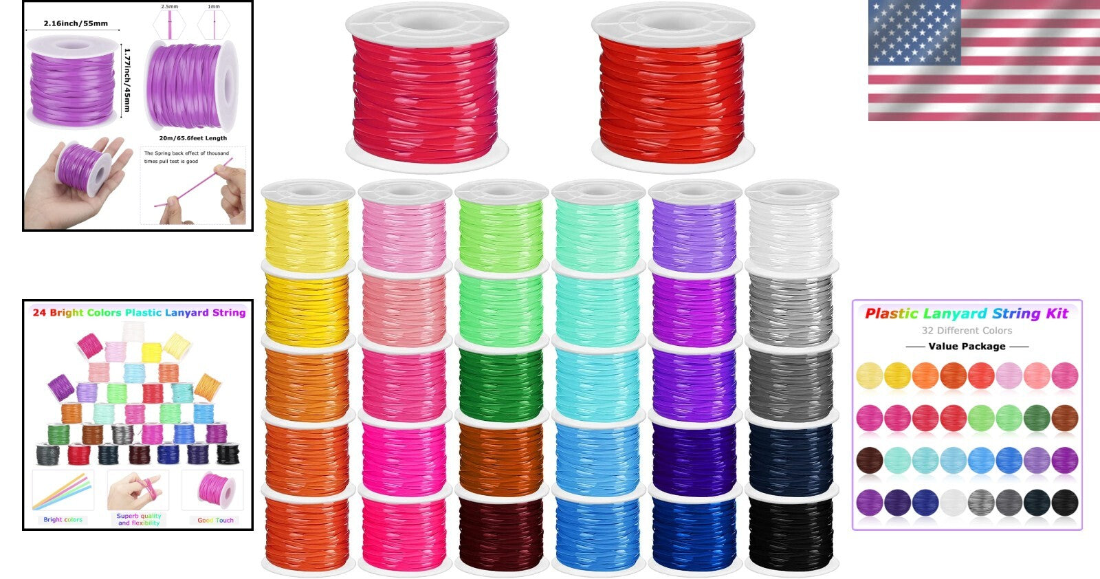 Craft with 32 Rolls of Vibrant Lanyard Strings - Perfect for Jewelry Making