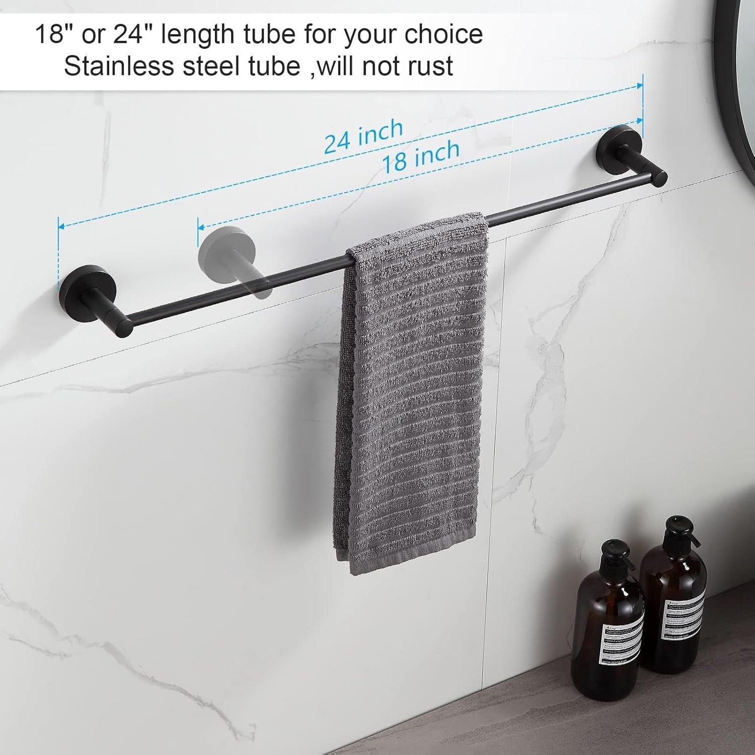 8-Piece Rust-Resistant Matte Black Bathroom Hardware with Adjustable Towel Bars