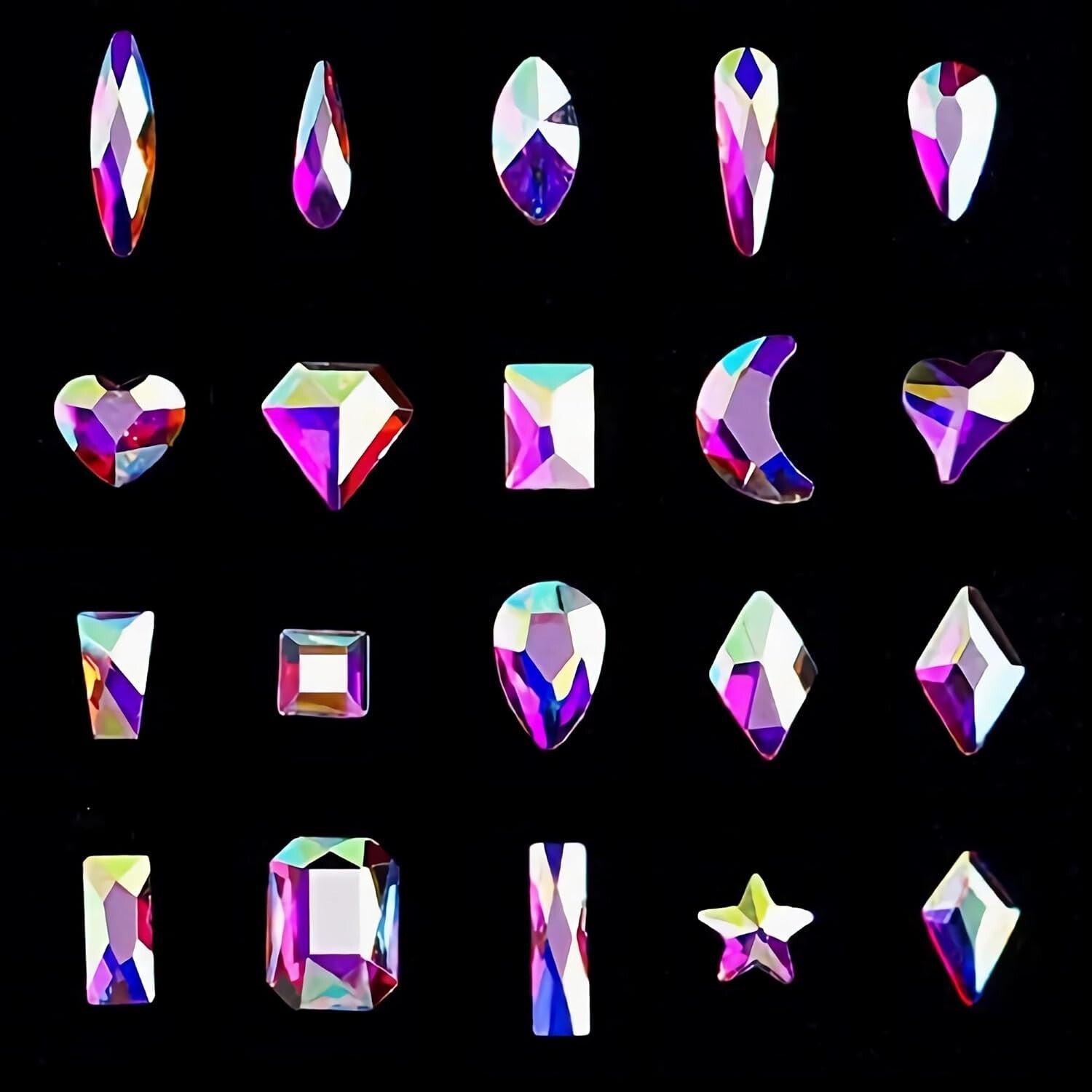 2000 Crystal AB Flatback Rhinestones Set: 20 Styles for DIY Art & Nail Decor