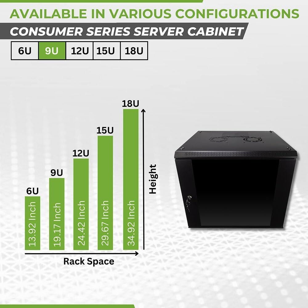 Durable 9U Server Rack Enclosure with Glass Door & Cooling Fan - Lockable Design