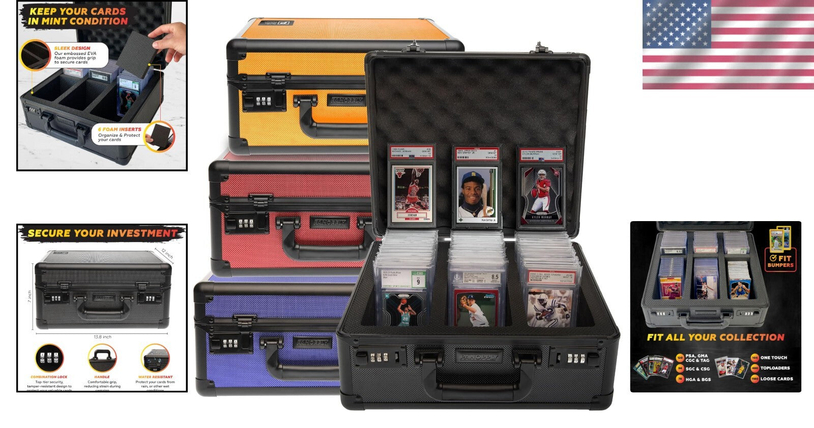 Durable Black Card Case for Graded Sports Cards - 6 Compartment Organizer