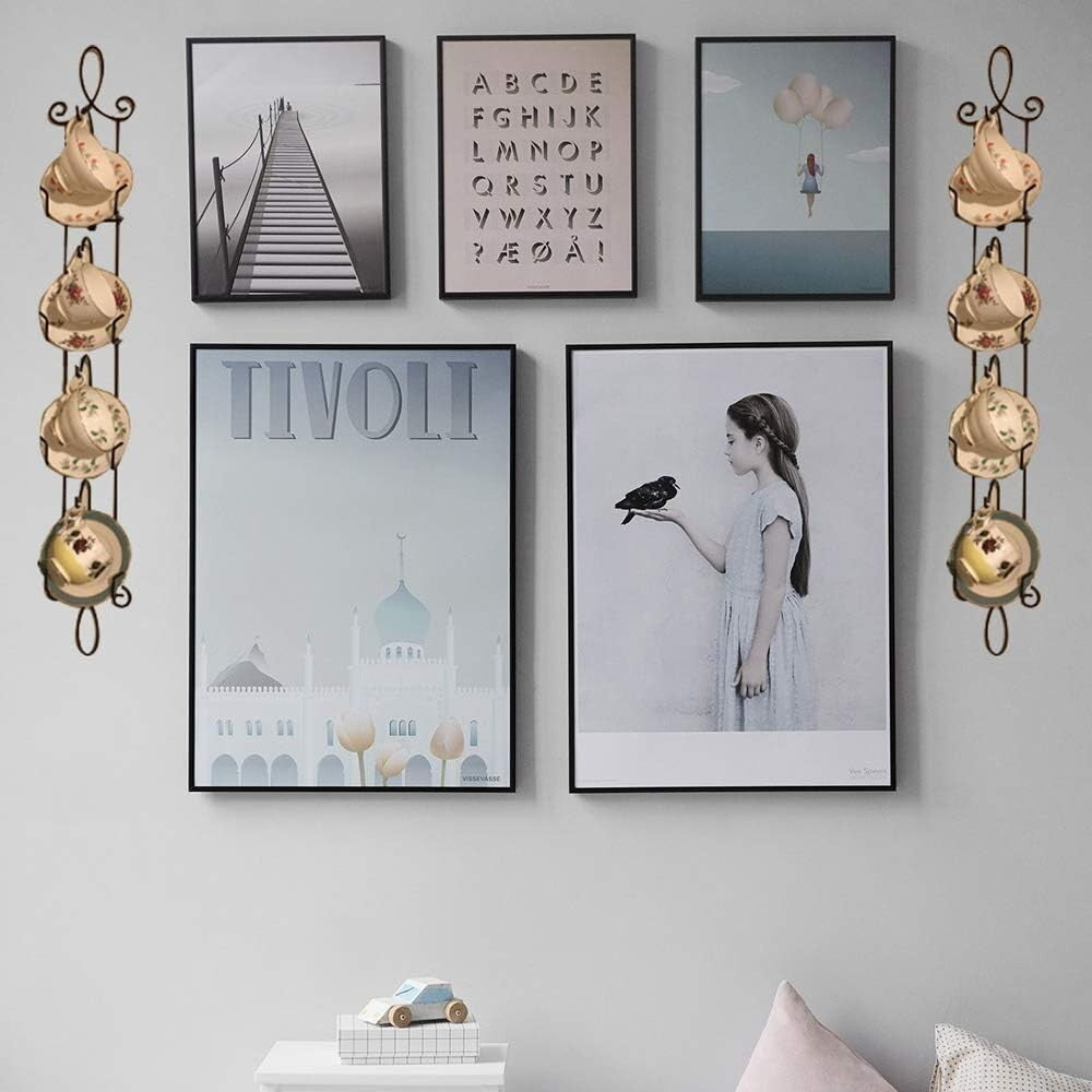 Stylish 2-Piece Wall Cup Holder for Teacups & Saucers - 36-Inch Black Design