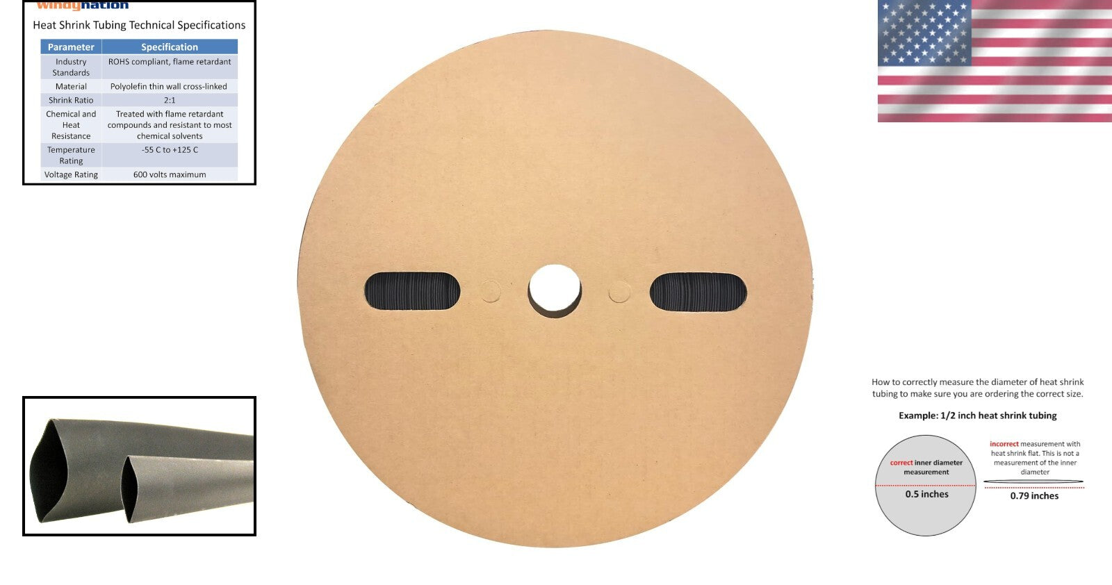 Professional 100 Feet Black Heat Shrink Tubing - 1" ID, RoHS Certified