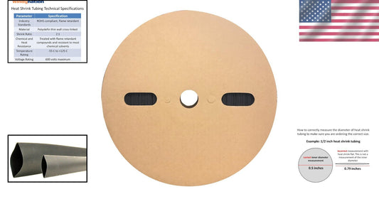 Professional 100 Feet Black Heat Shrink Tubing - 1" ID, RoHS Certified