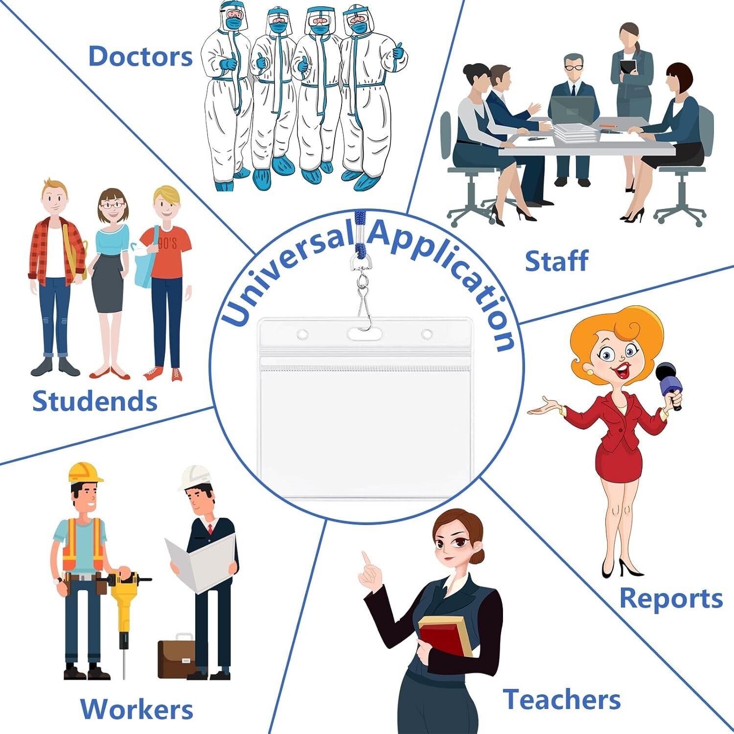 Durable 100 Pack Horizontal ID Badge Holders with Comfort Lanyards - Breakaway
