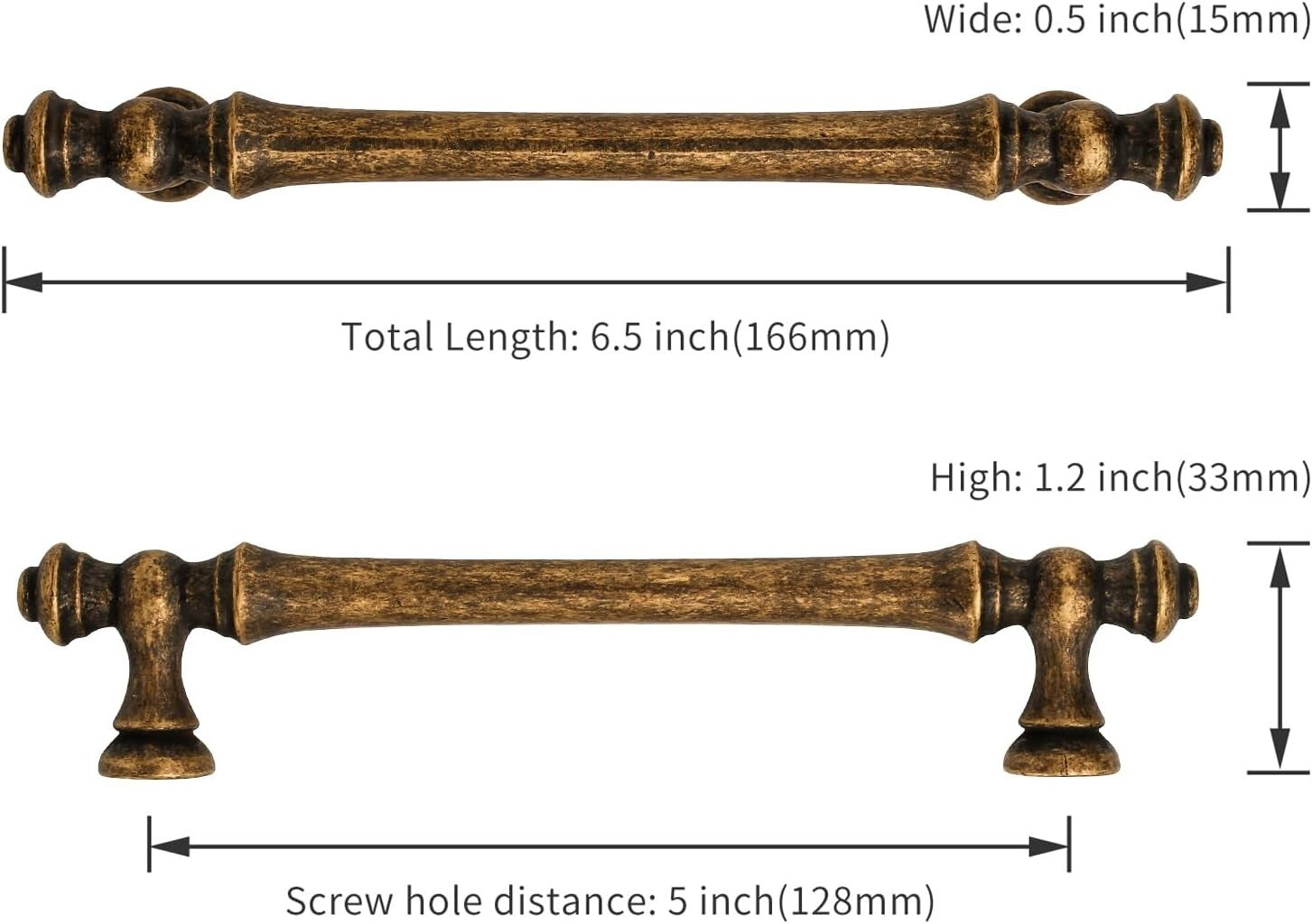 10-Pack Vintage Antique Brass Kitchen Cabinet Handles - 5" Center Spacing