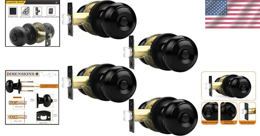 Easy Install Matte Black Privacy Door Knobs – 4 Pack with Stainless Steel Finish