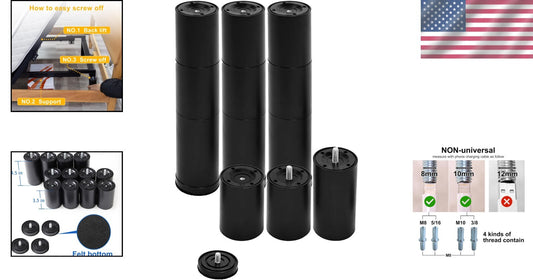 Stainless Steel Bed Legs 12 Inch with Felt Bottom for Hard Floor Protection