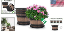 Load image into Gallery viewer, Elegant 14" Round Resin Flower Pots - 5-Gallon Whiskey Barrel Planter Design