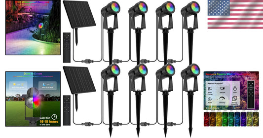 High-Capacity Solar RGBW Spot Lights - Waterproof & Easy Installation Set