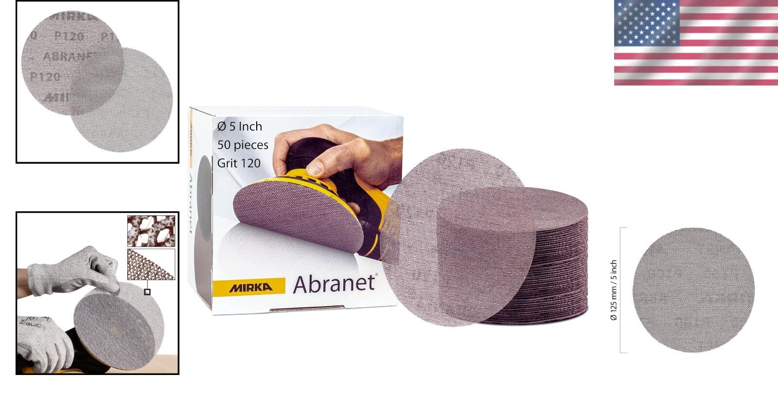 Efficient Abranet Sanding Discs 5" with P120 Grit - 50 Pack for Clean Workspaces