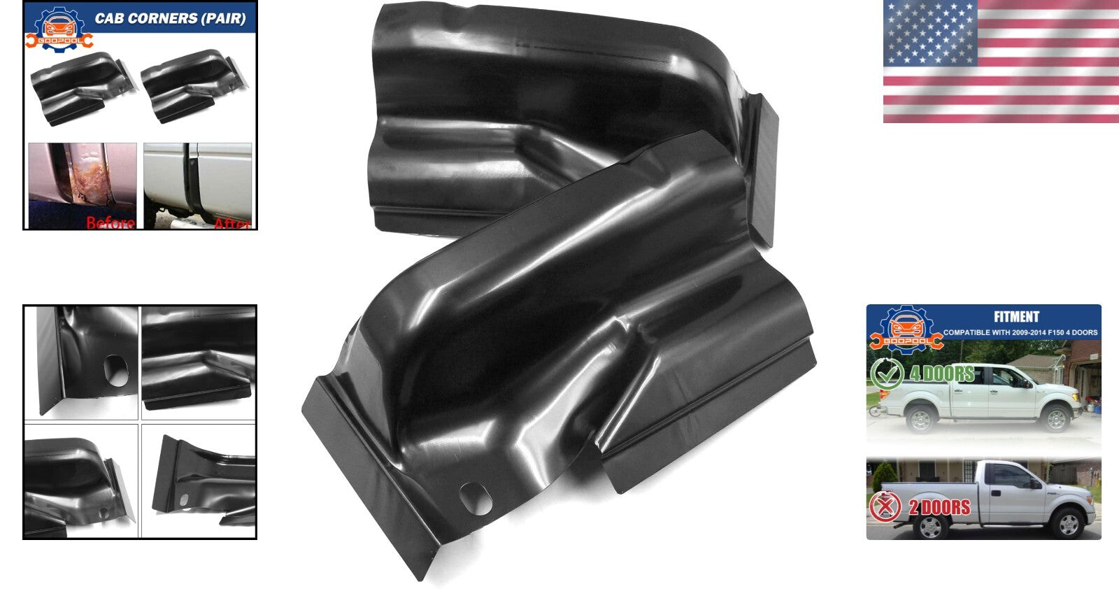 Metal Cab Corners Set for 2009-2014 Ford F150 Crew Cab - 2-Piece Replacement