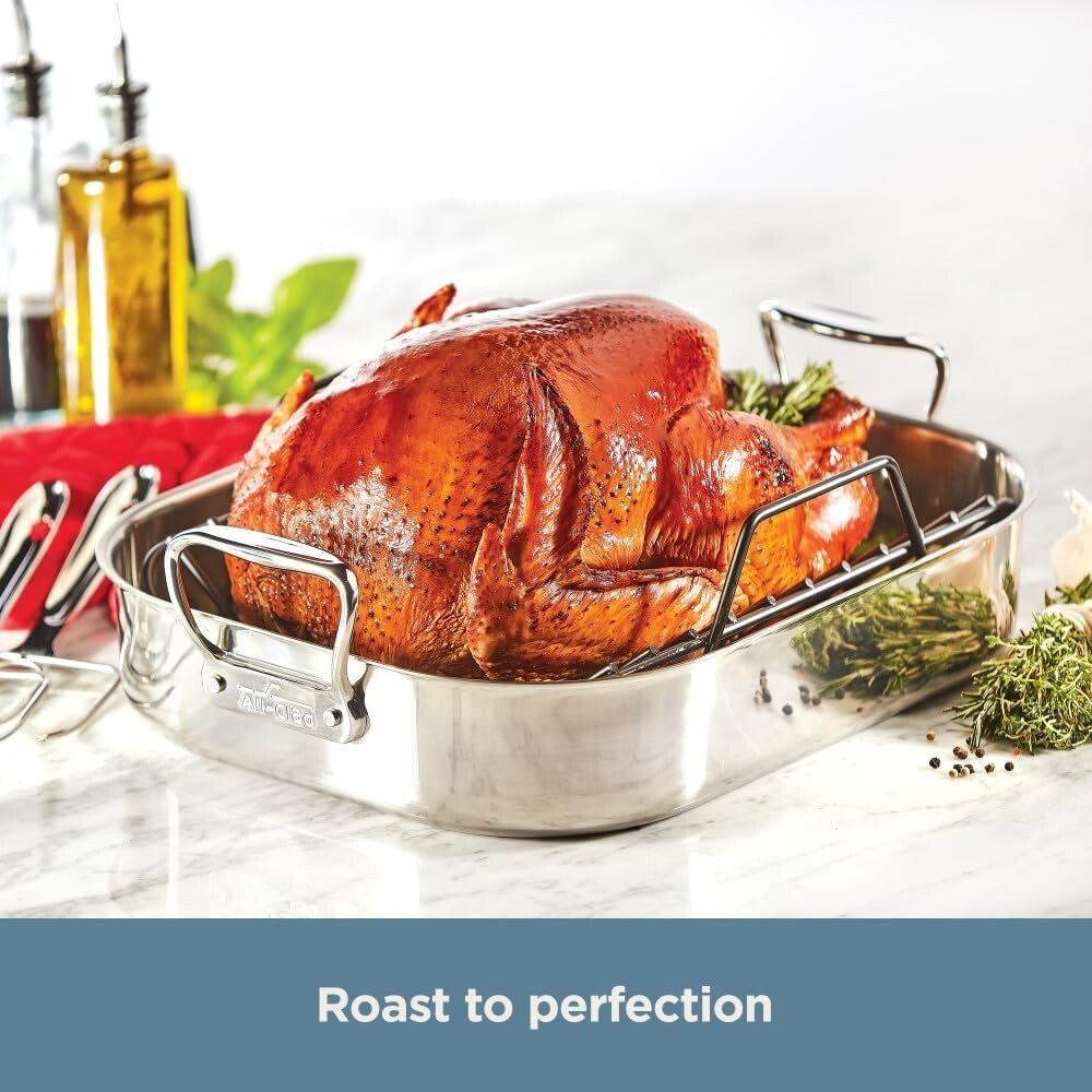 Elegant Stainless Steel Roaster with Nonstick Rack - Holds Up to 25-lb Turkey