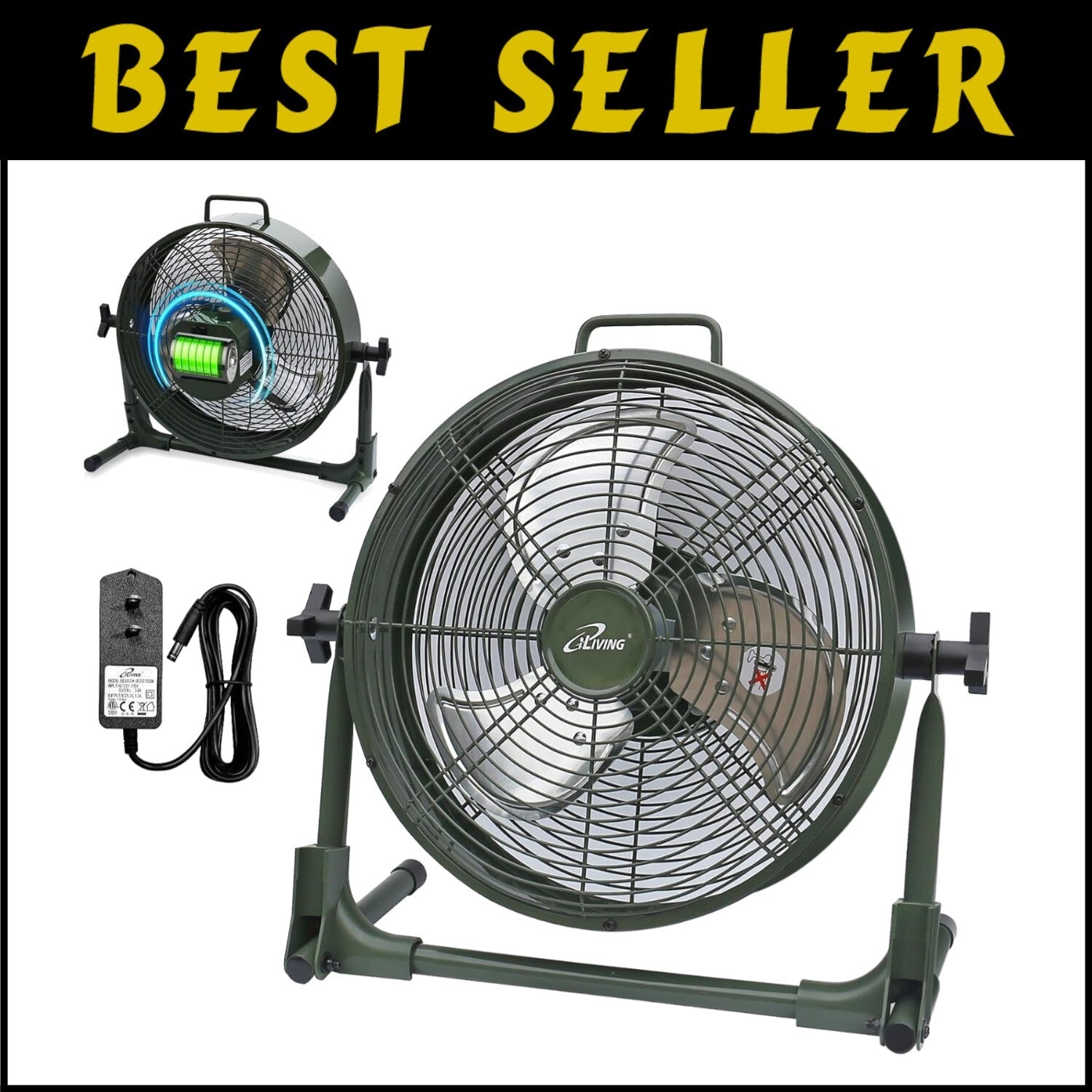 Portable Camping Floor Fan - Rechargeable 12-Inch Metal Blade High Velocity Fan
