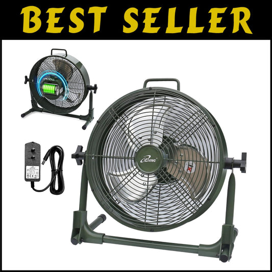 Portable Camping Floor Fan - Rechargeable 12-Inch Metal Blade High Velocity Fan