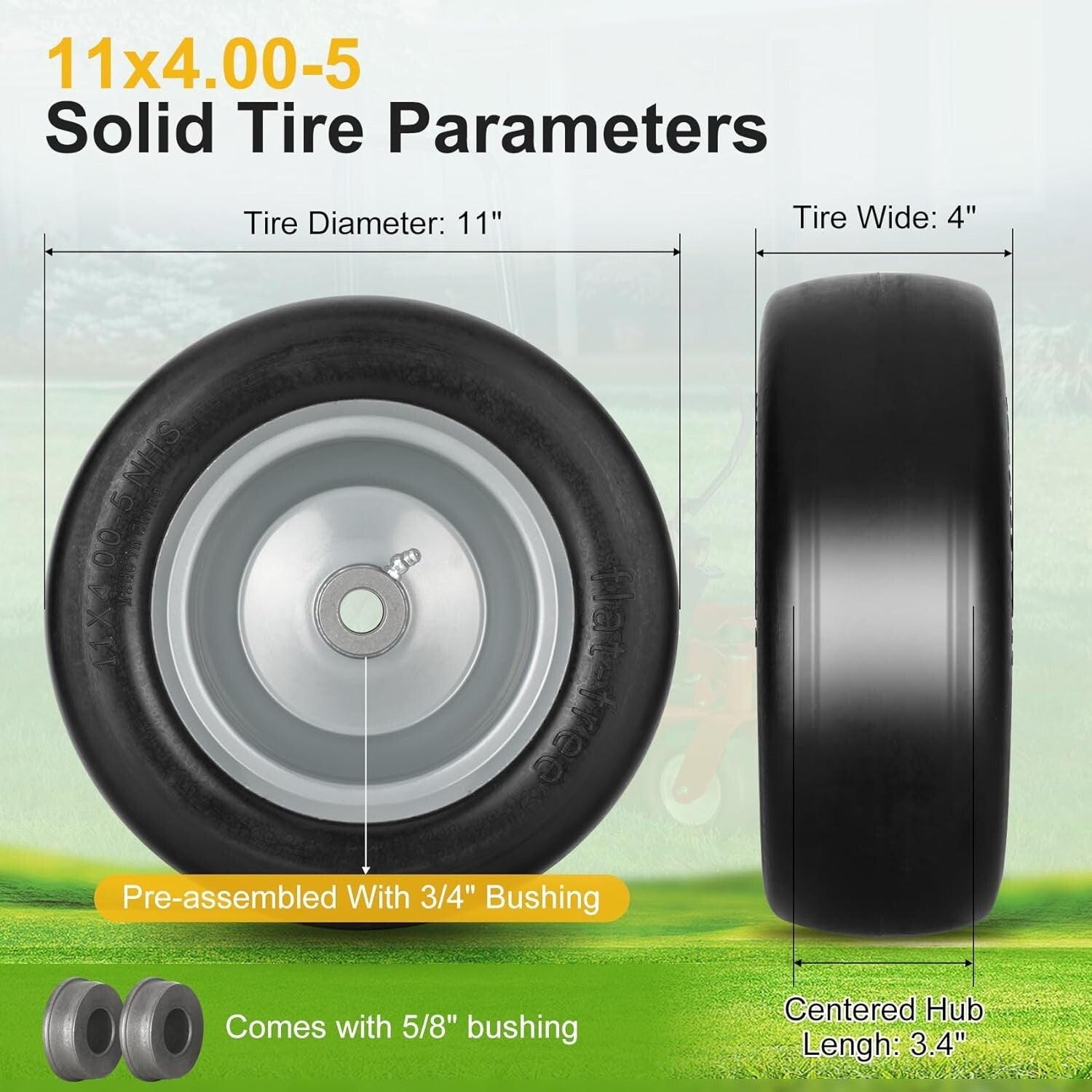 Maintenance-Free 11" Lawn Mower Tires with Smooth Tread for Ultimate Lawn Care