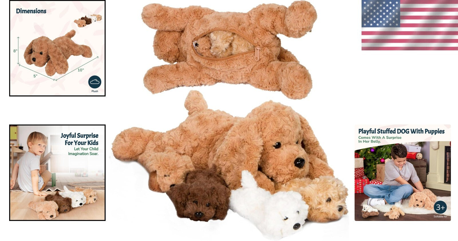 Adopt Your Puppy Family: Enchanting Labradoodle Plush with Four Puppies Included