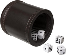 Load image into Gallery viewer, Handmade Luxury Dark Brown Leather Dice Cup Set with 5 Dice &amp; Carry Bag